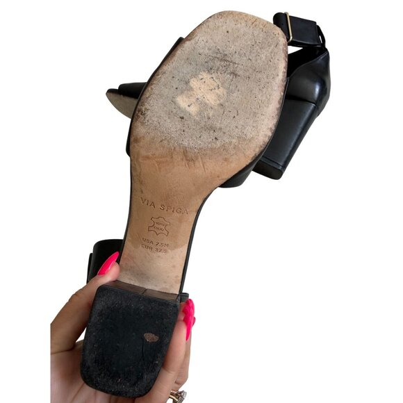 VIA SPIGA Black Leather Ankle Strap Sandals Heels Size 7.5 - Picture 10 of 12